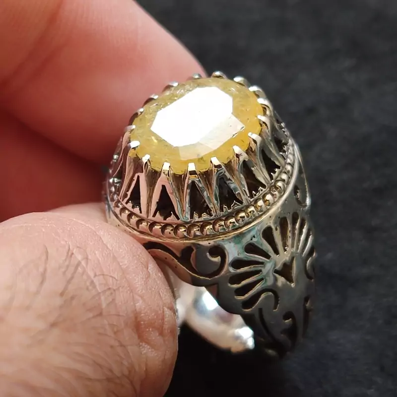 یاقوت زرد طبیعی معدنی رکاب دستساز سنگین