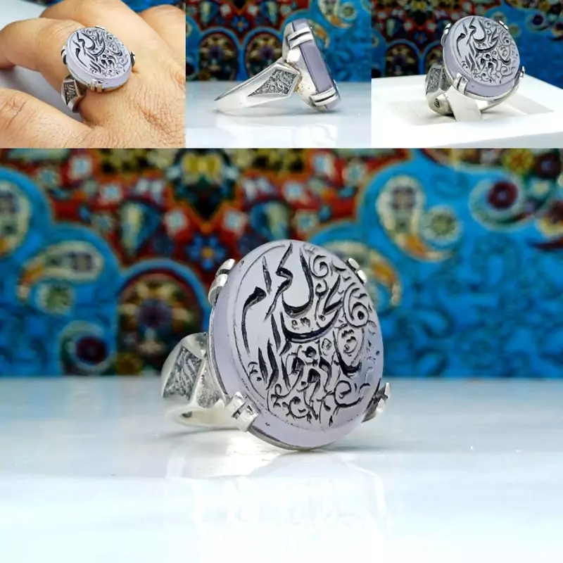 انگشتر مردانه عقیق یمنی یاسی خطی رکاب نقره چنگی چهار چنگ صفوی عیار925ارسال رایگان سایزرایگان