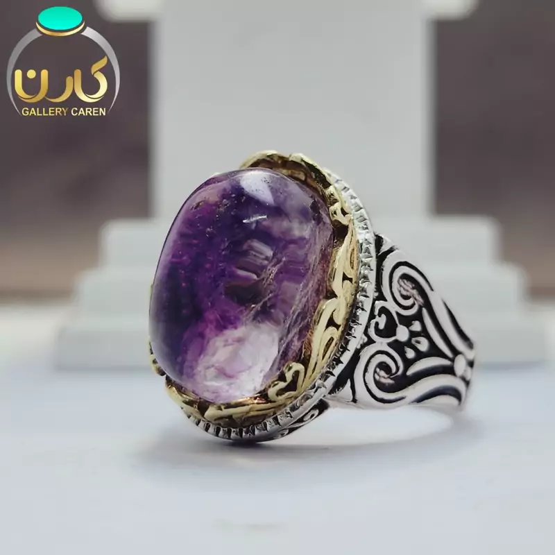 نگین در خزه ای اصل و معدنی با رکاب نقره زیبا مردانه