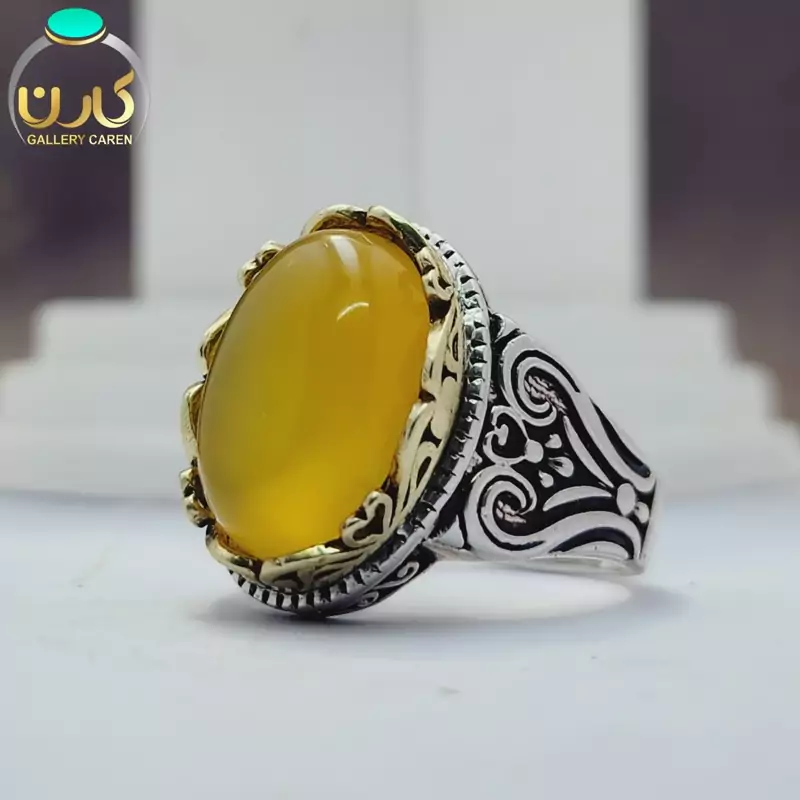نگین عقیق پرتغالی اصل و معدنی با رکاب نقره مردانه