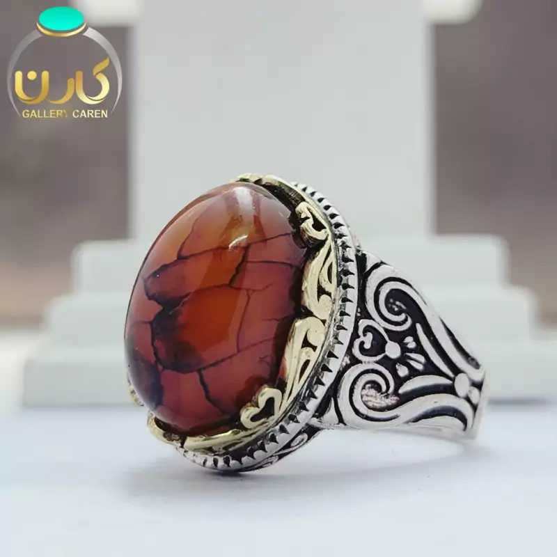 نگین دراگون سرخ اصل و معدنی با رکاب نقره زیبا مردانه