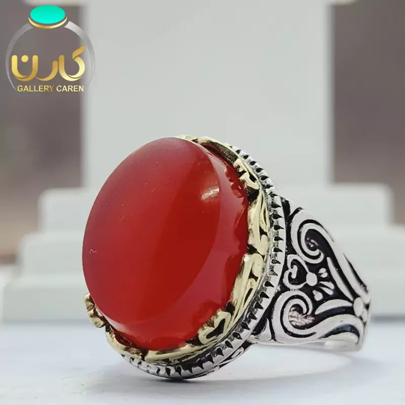 نگین عقیق سرخ اصل و معدنی با رکاب نقره زیبا مردانه