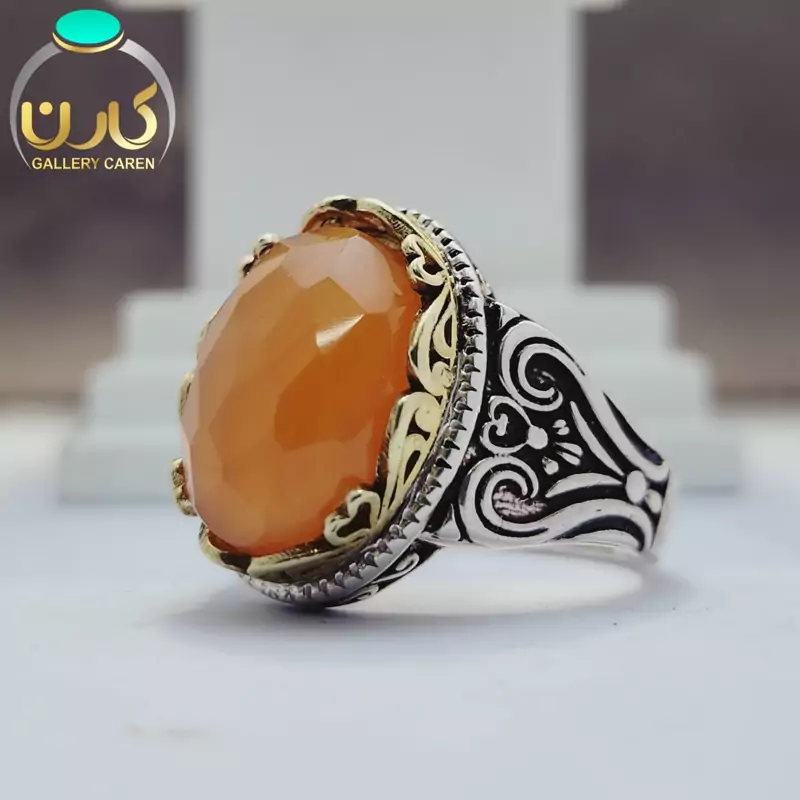 عقیق پرتغالی اصل و معدنی با رکاب نقره زیبا مردانه