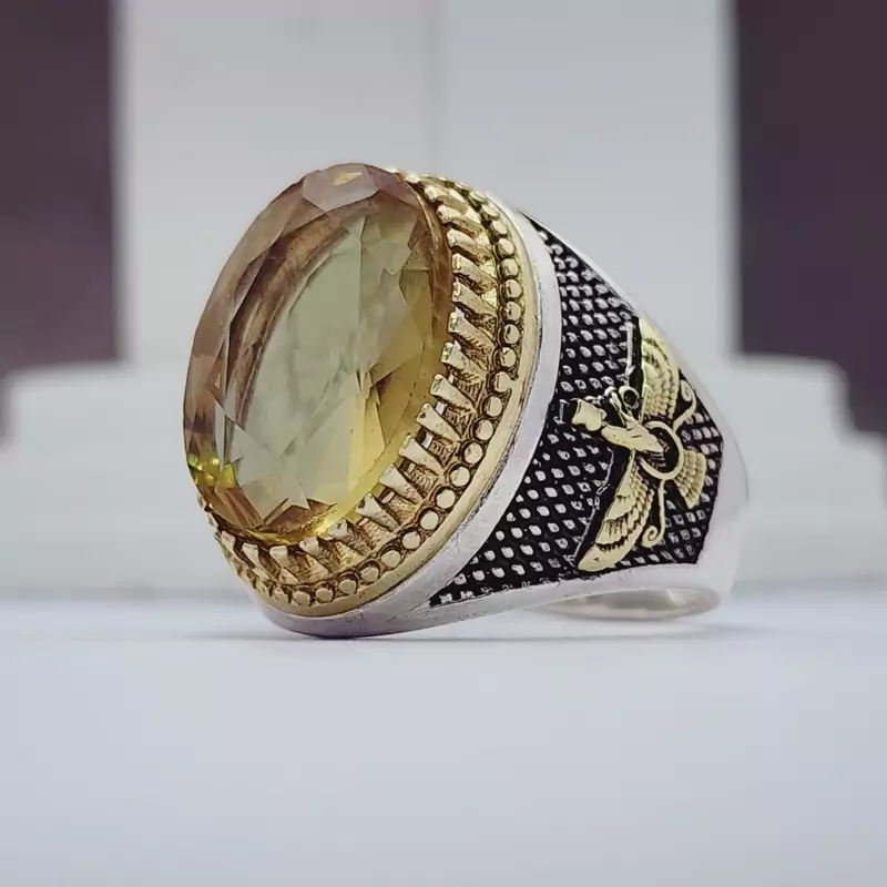 نگین الکساندریت اصل و معدنی با رکاب نقره زیبا مردانه مدل فروهر با تاج طلایی رنگ ثابت