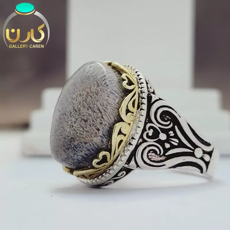 نگین عقیق مویی اصل و معدنی با رکاب نقره زیبا مردانه