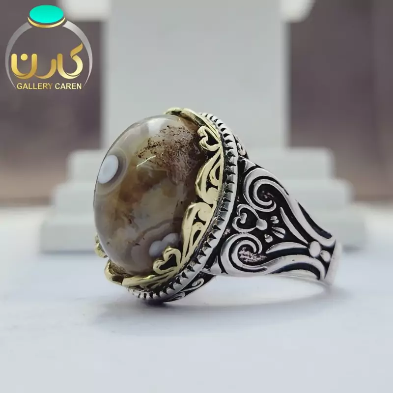 نگین بابا قوری اصل و معدنی با رکاب نقره زیبا مردانه
