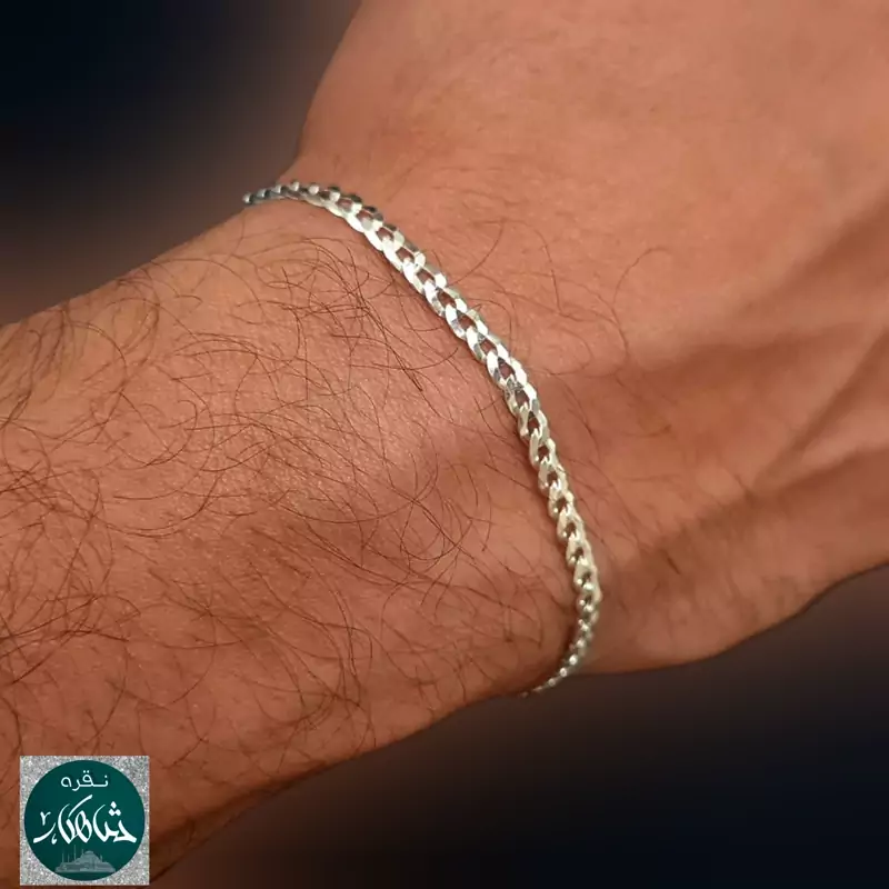 دستبند نقره مردانه شاهکار مدل کارتیر3.5 میل عیار 925 ساخت ایتالیا طول20.5cm همراه با فاکتور