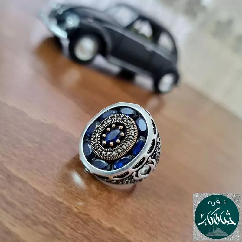 انگشتر نقره سلطنتی مردانه آبی کبود ساخت ترکیه با عیار 925 اصل