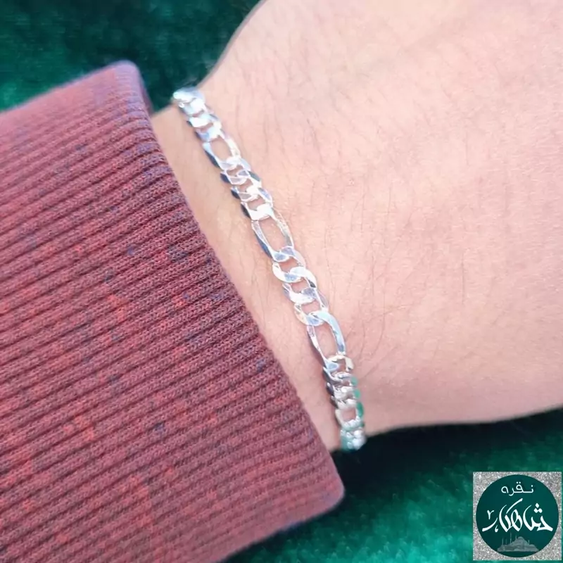 دستبند نقره مردانه شاهکار مدل فیگار 5میل عیار 925 ساخت ایتالیا طول21cm همراه با فاکتور