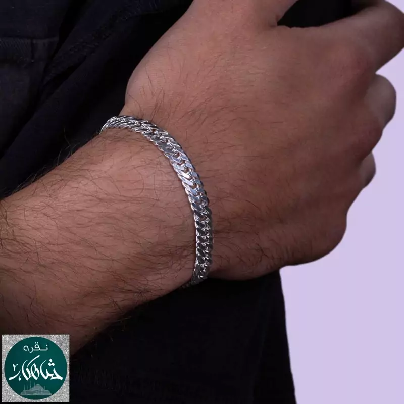 دستبند نقره مردانه شاهکار مدل کارتیر دوبل6 و نیم میل عیار 925 ساخت ایتالیا