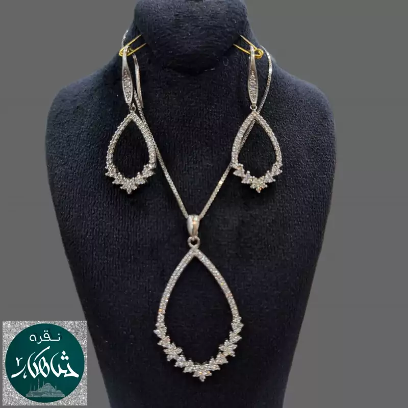 نیم ست نقره شاهکار میکرو با زنجیر عیار 925 آبکاری طلاسفید با فاکتور رسمی