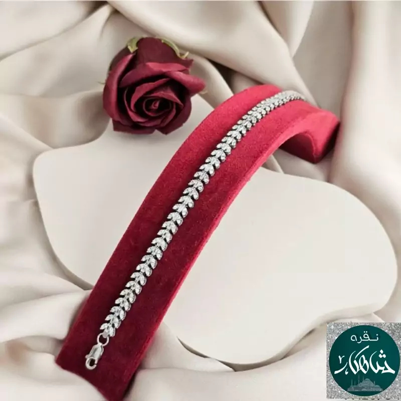 دستبند نقره سوپرمیکرو مدل گندم امرالد شاهکار  عیار 925 و آبکاری طلاسفید