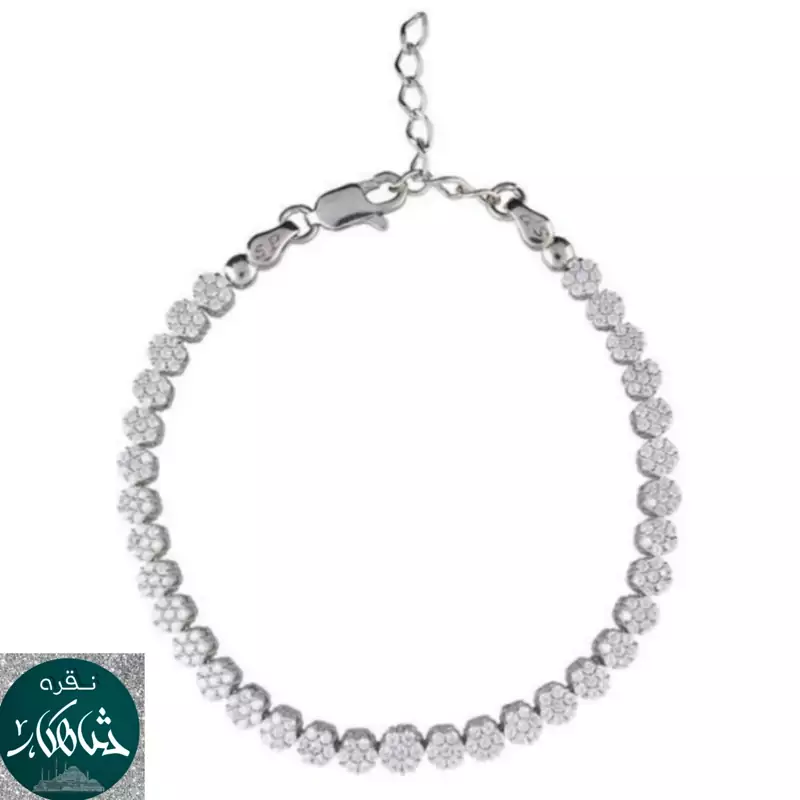 دستبند نقره شاهکار میکرو فلاور عیار 925 و آبکاری طلاسفید بسیار زیبا و ظریف با ارسال رایگان