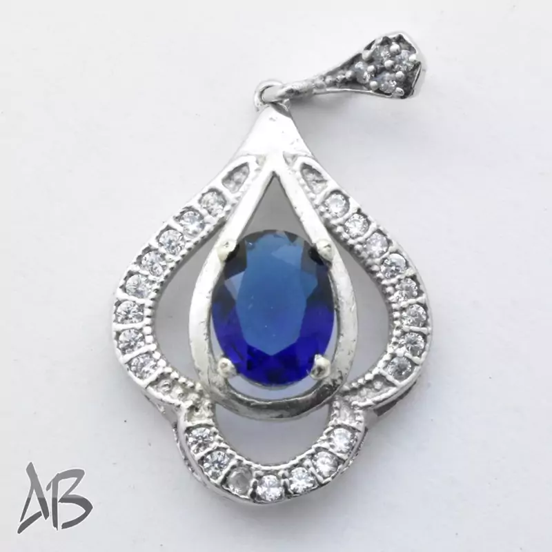 گردنبند نقره نگین آبی زنانه Med35