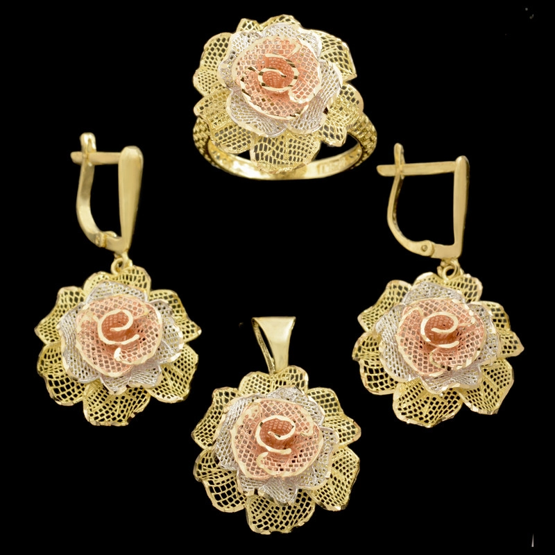 نیم ست طلا 18 عیار زنانه طلای مستجابی مدل گل رز کد 670143