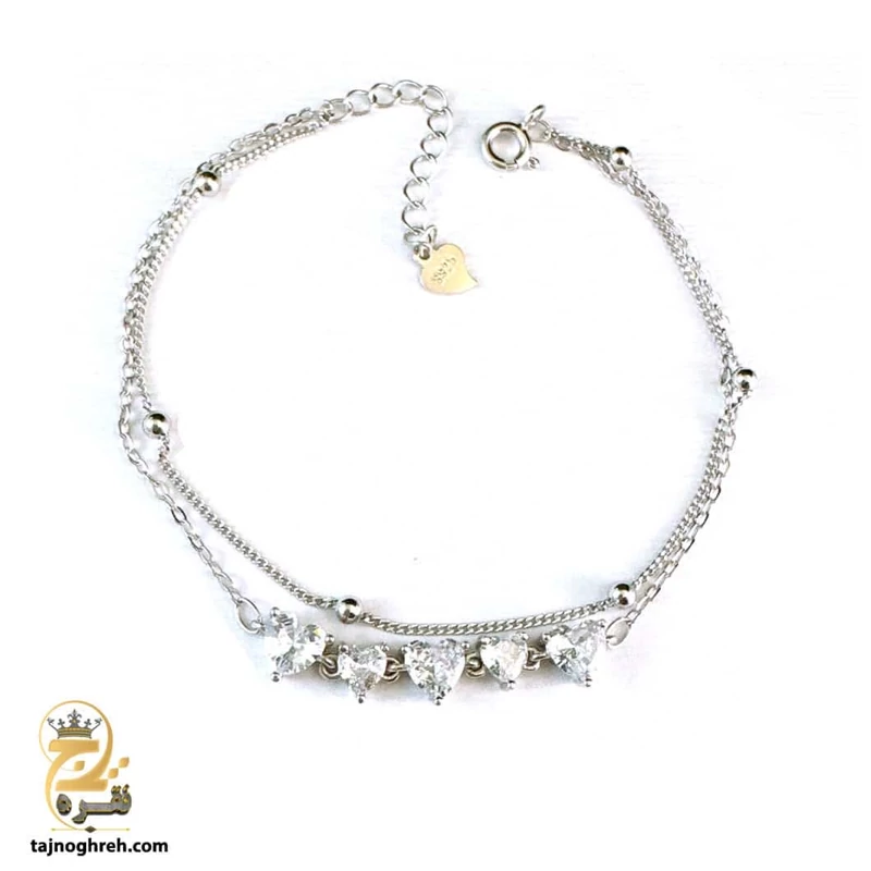 دستبند نقره زنانه طرح قلب دو رج مدل DSW D6
