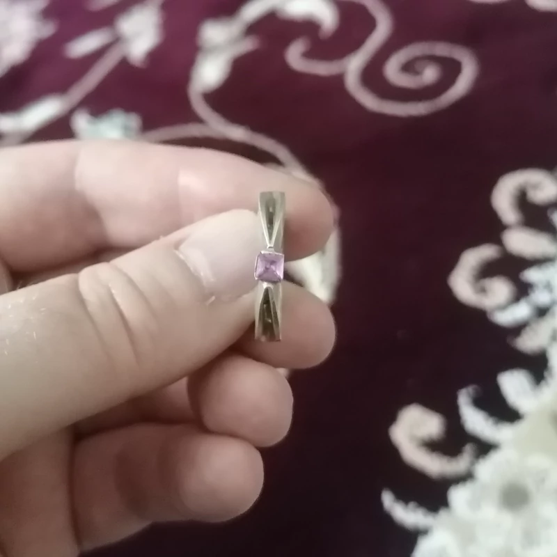 حلقه دخترانه با نگین کوارتز صورتی و حلقه نقره 925