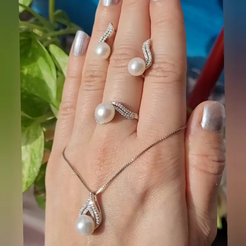نیم ست مروارید پرورشی اصل نقره عیار 925 ارسال رایگان