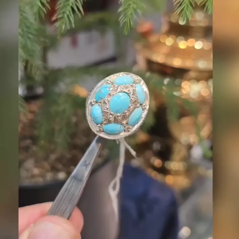 انگشتر فیروزه نیشابور اصلی رکاب دستساز شبکه کاری نقره عیار 925 ارسال رایگان