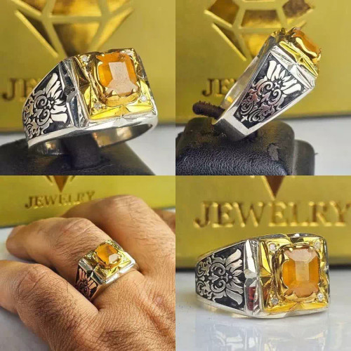 انگشتر یاقوت زرد اصلی مخراج برلیان اصلی نقره عیار 925 ارسال رایگان