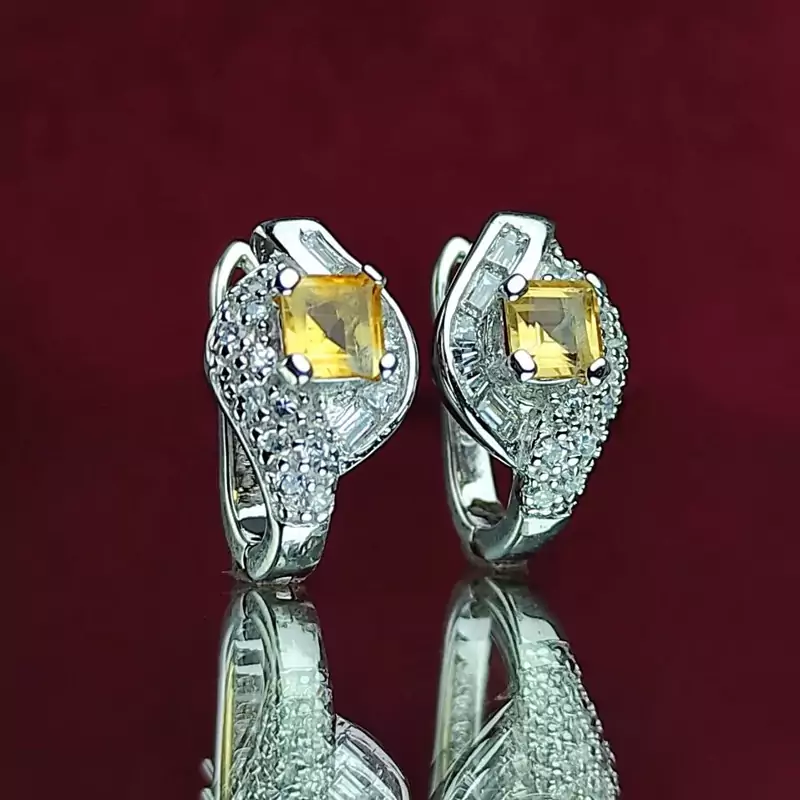 گوشواره جواهری سیترین اصلی چهار گوش