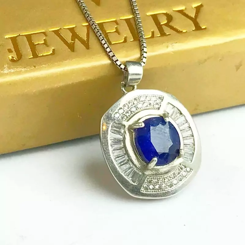 گردنبند توگردنی فوق العاده شیک وجواهری یاقوت کبود اصلی مخراج کاری عیار نقره 925ارسال رایگان