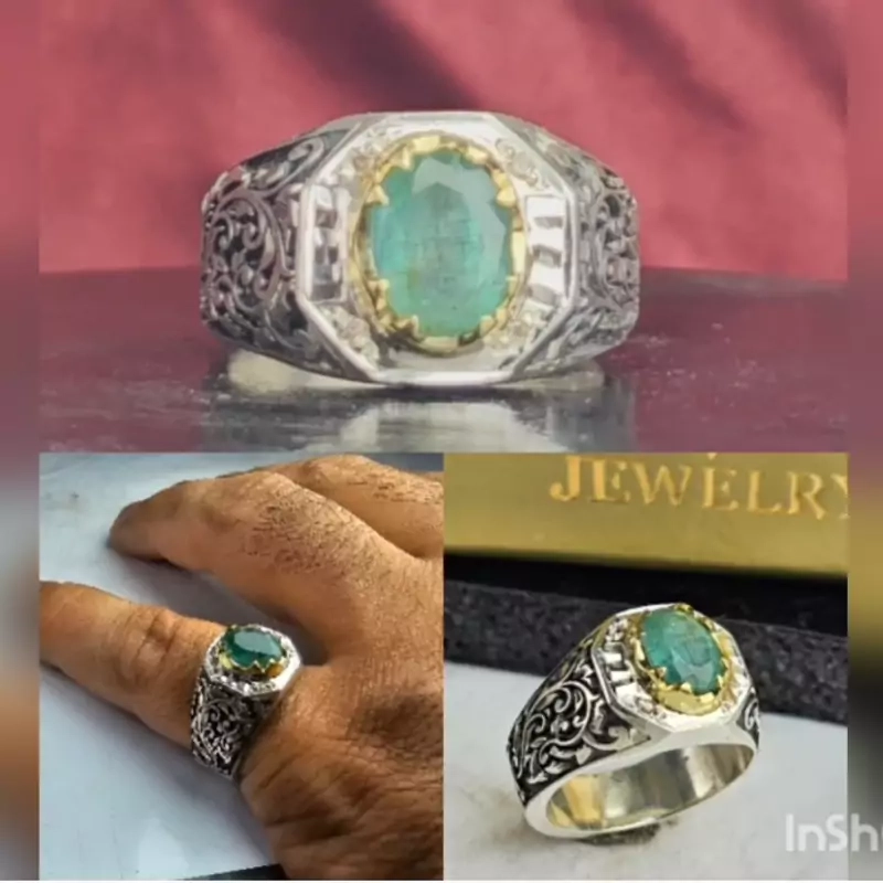 انگشتر زمرد زامبیا اصل رکاب دستساز عیار نقره 925ارسال رایگان