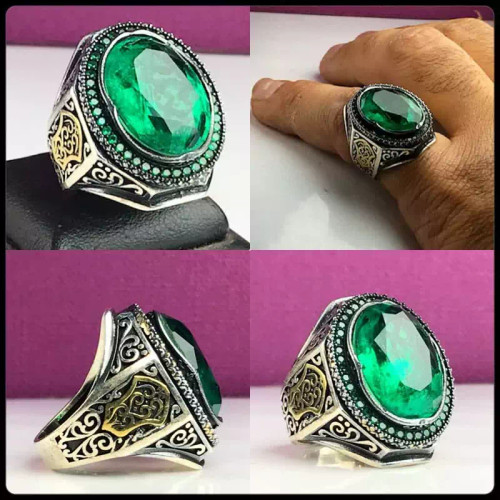 انگشتر اسپرت نگین سبز رکاب فیلی اسپرت عیار نقره 925ارسال رایگان
