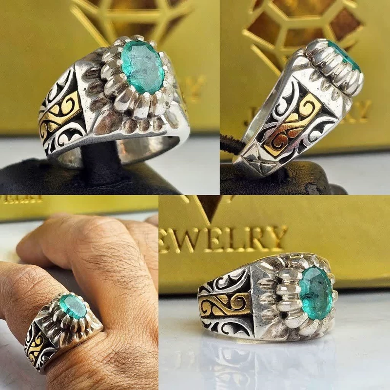 انگشترزمردزامبیا اصلی رکاب نقره دورنگ دستساز نقره عیار 925 ارسال رایگان