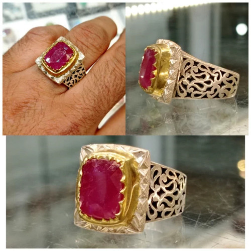 انگشتریاقوت سرخ قرمز اصلی رکاب نقره دستساز شبکه کاری نقره عیار 925 ارسال رایگان