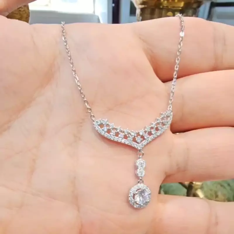 گردنبند مدال توگردنی جواهری زنانه نقره عیار 925 ارسال رایگان