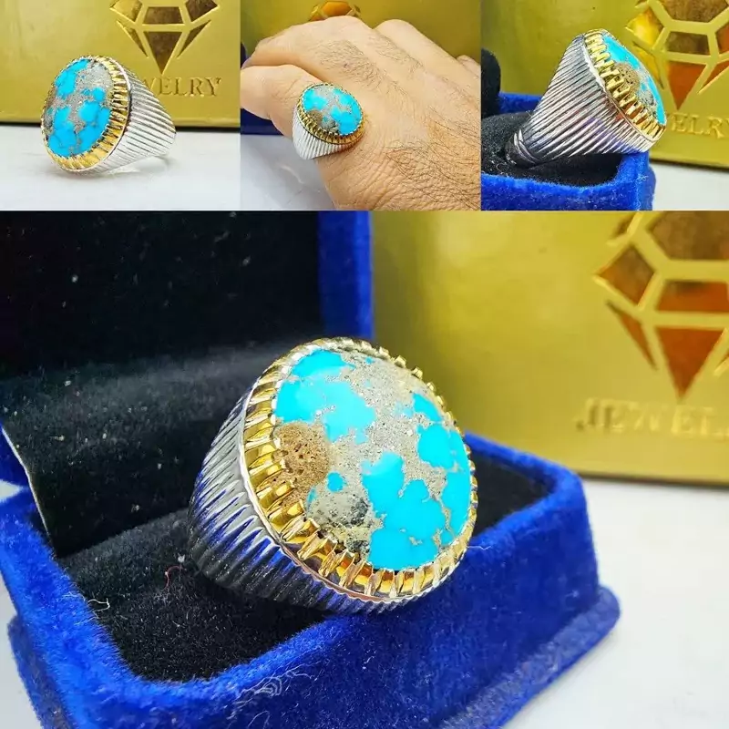 انگشتر فیروزه نیشابوراصل خوش رنگ رکاب نقره دستساز نقره عیار 925 ارسال رایگان