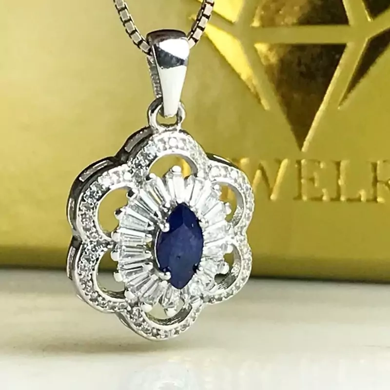 گردنبند توگردنی یاقوت کبود اصلی عیار نقره 925ارسال رایگان