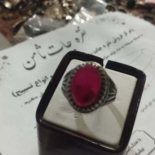 انگشتر نقره مردانه با سنگ لعل یاقوتی صاف افغانی (قدیمی)