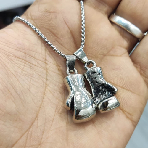 گردنبند دستکش بوکس نقره ای،گردنبند دستکش جفت بوکس