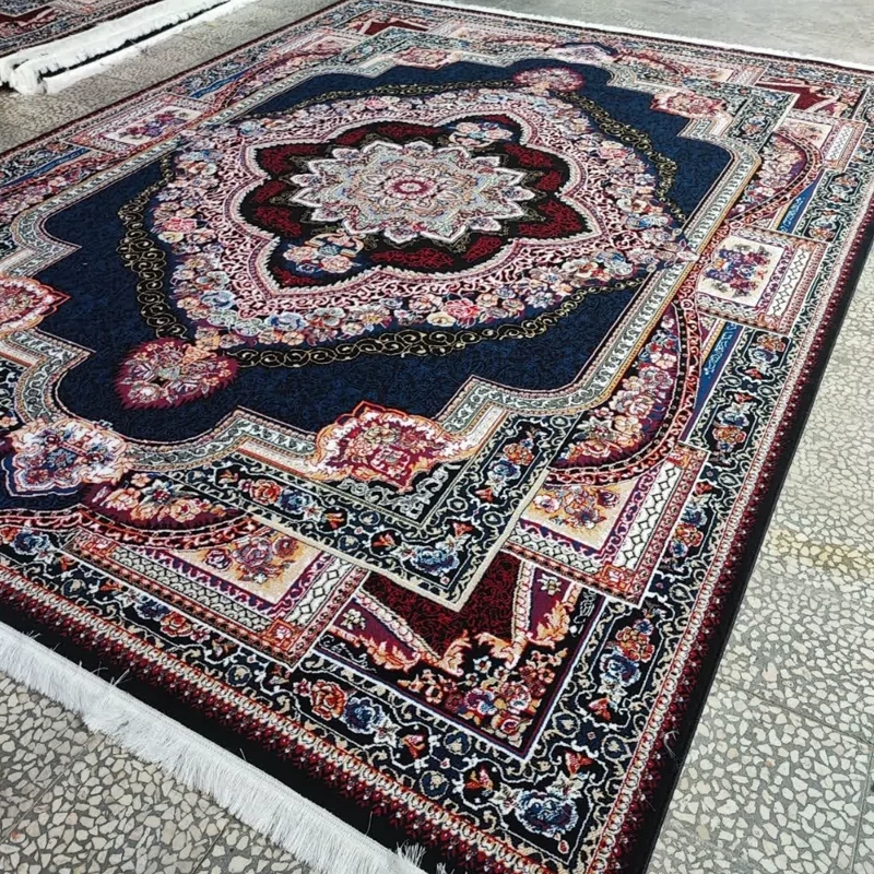 فرش ماشینی 6 متری باغ معلق نقشه صادراتی فرش متریBCF طرح افشان سرمه  ای کاشان فرش 440شانه BCFکاشان فرش جهزیه