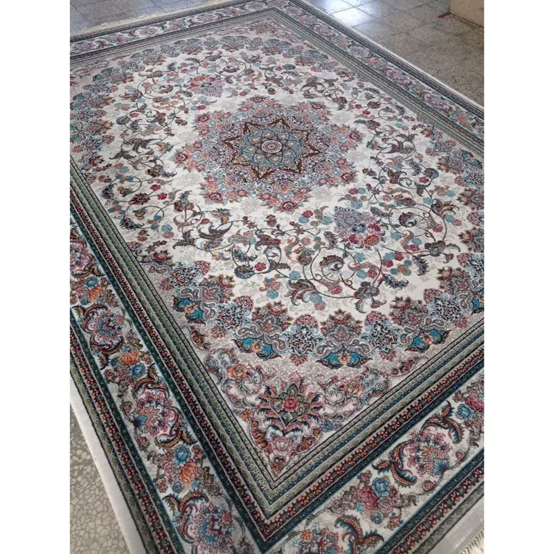 فرش کرم 12 متری 500 شانه نخ ورژن  فرش ماشینی کاشان