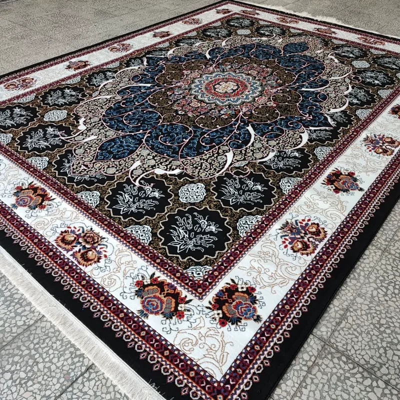 فرش 12 متری سرمه ای طرح چکاوک فرش  سرمه ای کاشان فرش 440شانه BCFکاشان فرش جهزیه ارسال با باربری به صورت رایگان
