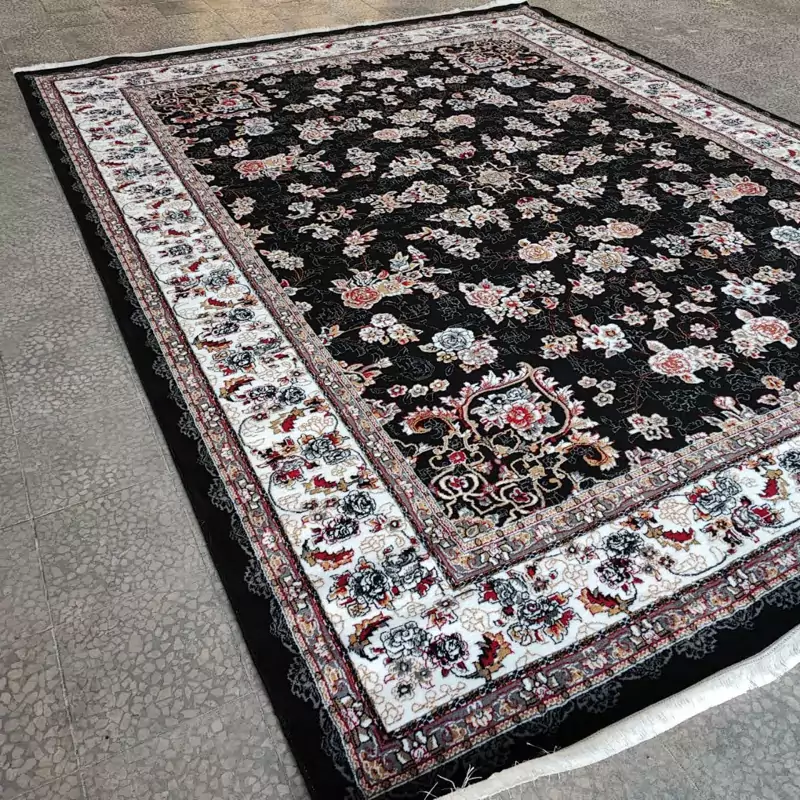 فرش ماشینی فرش12 متریBCF طرح گیلدا مشکی کاشان فرش 440شانه BCFکاشان