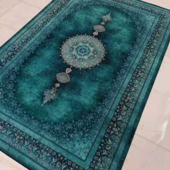 فرش ماشینی سبز آبی 6متری1200شانه کلاریس تراکم 3600 فرش سرای کاشان