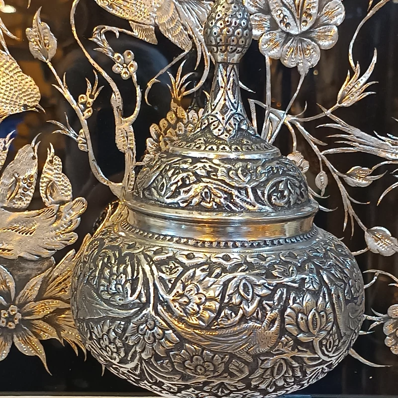 شکلات خوری قلمزنی طرح گل و مرغ