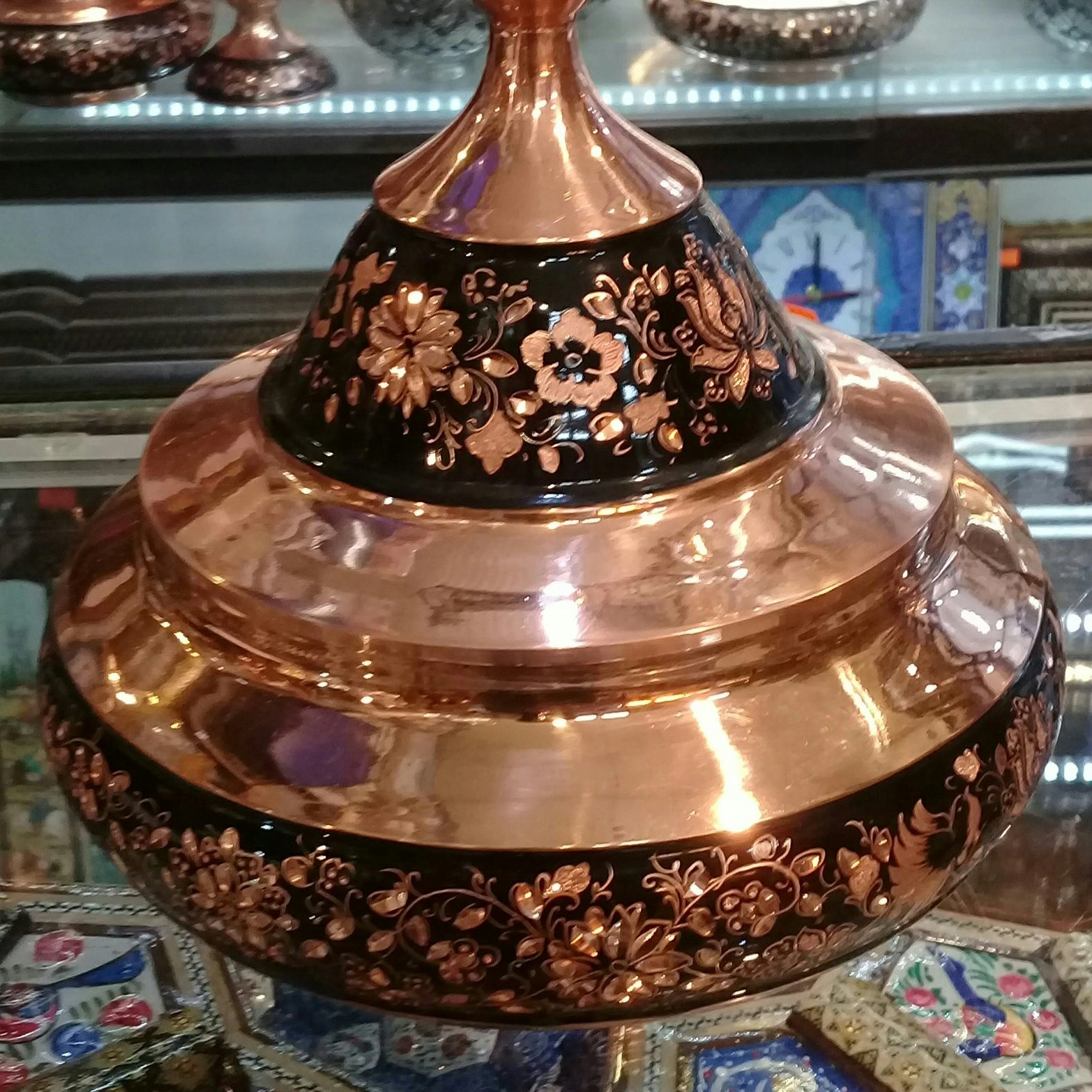 قندان سفینه ای حکاکی روی مس
