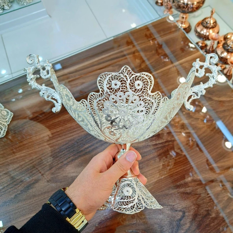 کشکول ملیله کاری با آبکاری نقره سایز متوسط (خرید مستقیم و بدون واسطه از تولیدی)