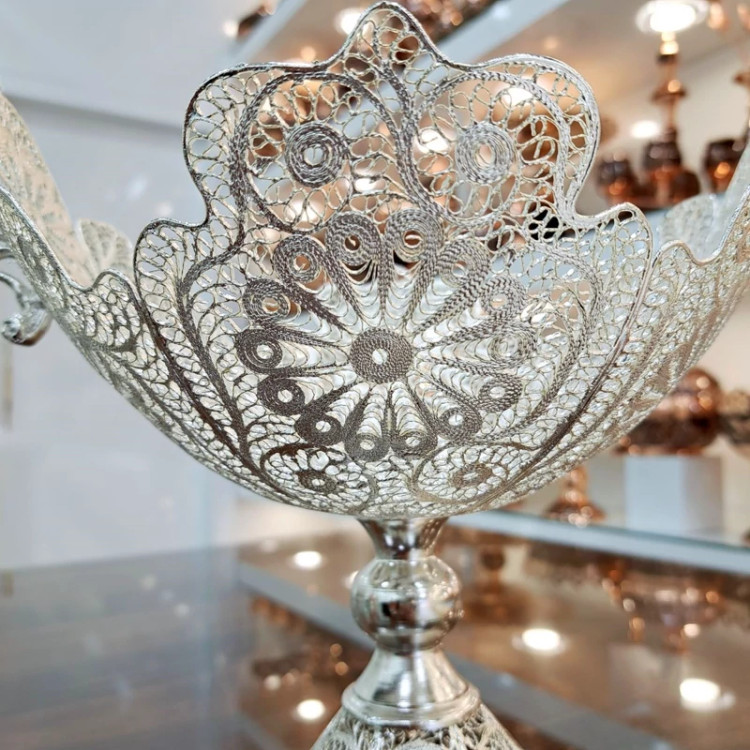 کشکول ملیله کاری با آبکاری نقره سایز متوسط (خرید مستقیم و بدون واسطه از تولیدی)