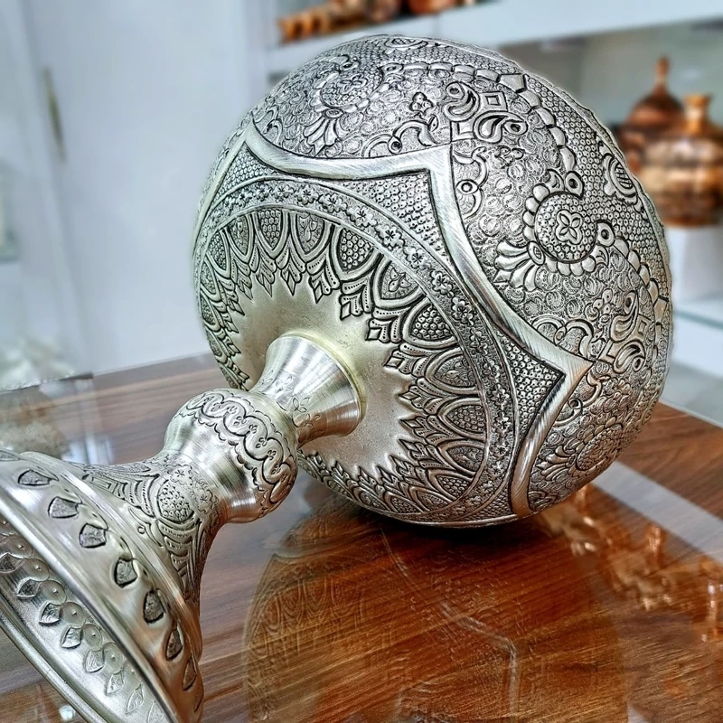 کاسه آجیل نقره نما قلمزنی شده سایز 20 سانتی (خرید مستقیم و بدون واسطه از تولیدی)