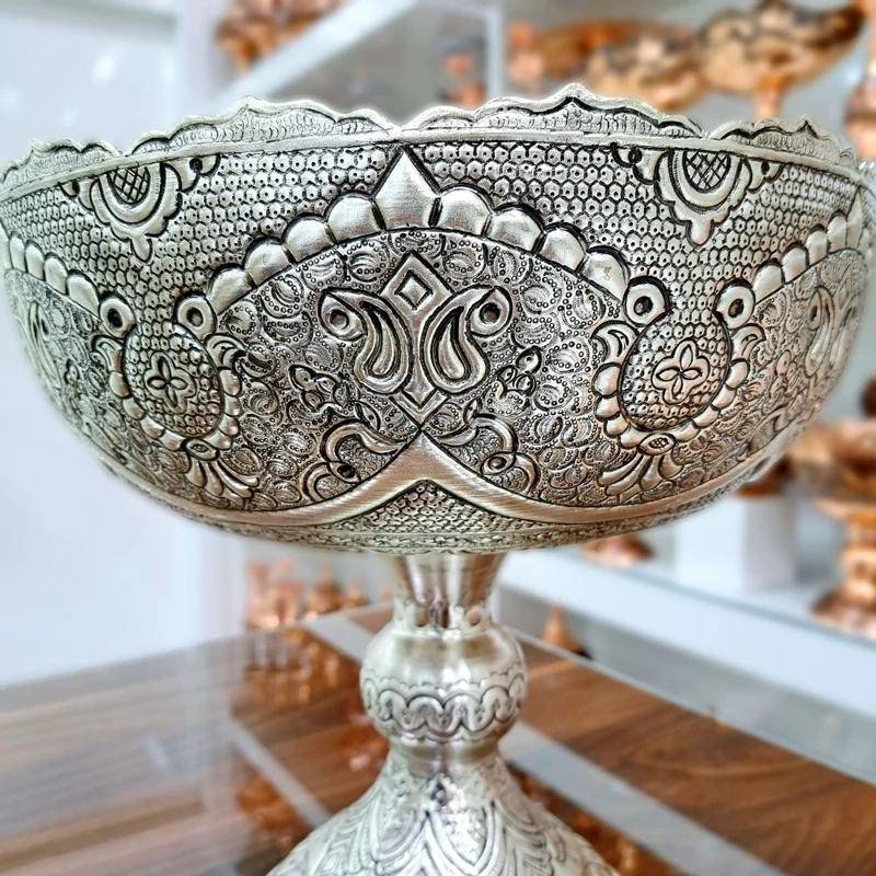 کاسه آجیل نقره نما قلمزنی شده سایز 20 سانتی (خرید مستقیم و بدون واسطه از تولیدی)