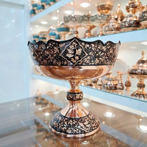 ظرف میوه خوری مسی الماس تراش سایز بزرگ دهانه 30 سانت (خرید مستقیم و بدون واسطه از تولیدی)