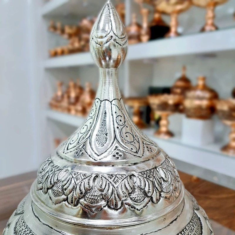 شکلات خوری نقره نما قلمزنی شده طرح سیبی سایز بزرگ(خرید مستقیم و بدون واسطه از تولیدی)