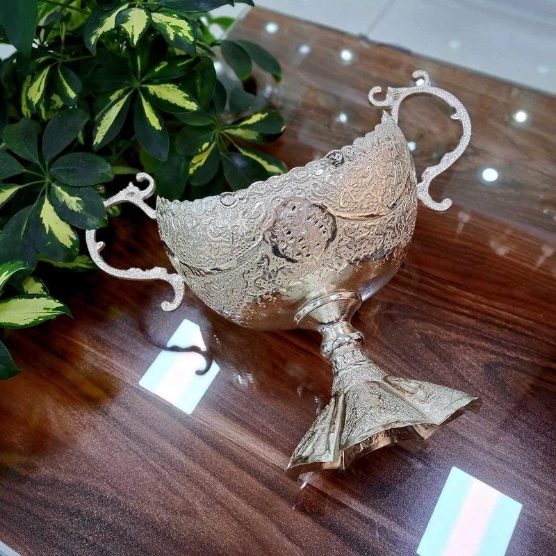 کشکول نقره نما قلمزنی شده قلم گل و مرغ سایز بزرگ(خرید مستقیم و بدون واسطه از تولیدی)
