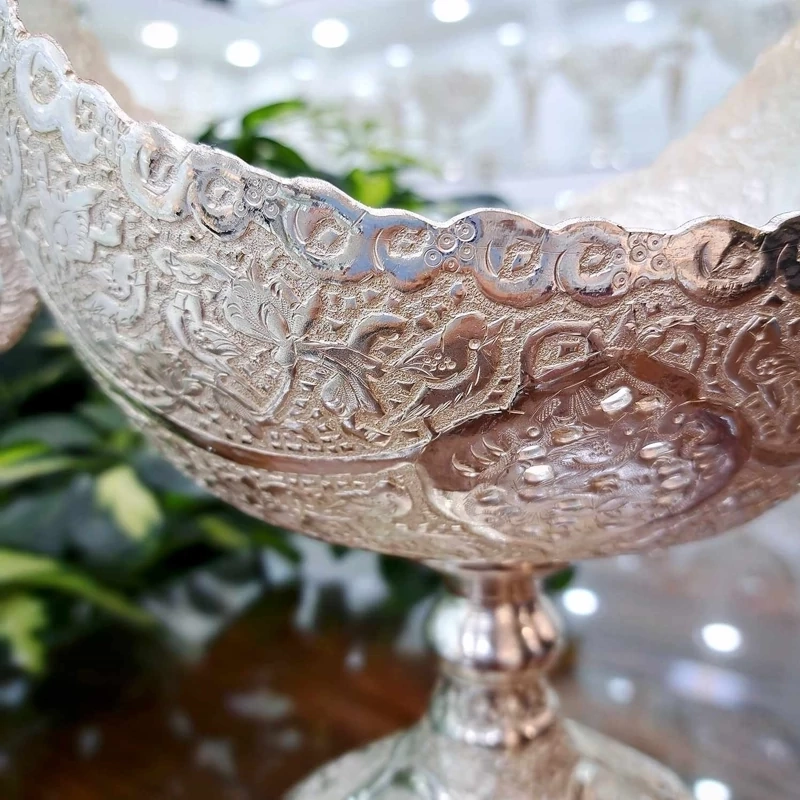 کشکول نقره نما قلمزنی شده قلم گل و مرغ سایز بزرگ(خرید مستقیم و بدون واسطه از تولیدی)